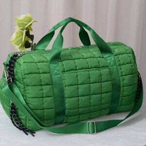 Kelly Green Quilted Puffer Weekender Bag | Travel Duffel Tote Carry-On Gym Bag